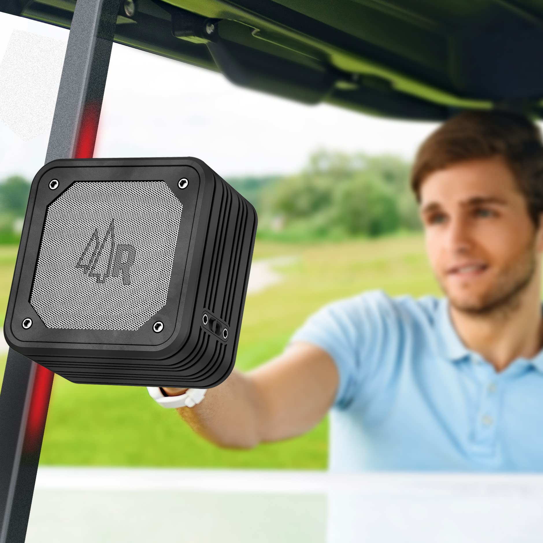 Altoparlante magnetico wireless Bluetooth per golf cart con custodia protettiva in EVA (impermeabile IPX6) con supporto magnetico per barra – portatile per viaggi, siti di lavoro e golf (2)