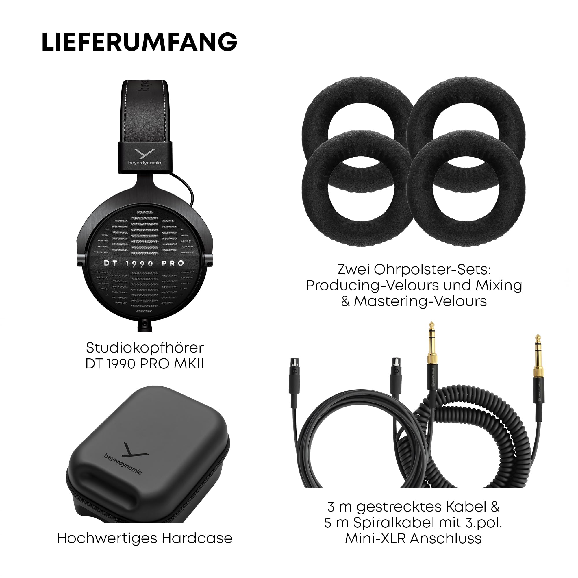 beyerdynamic DT 1990 PRO MKII Over-Ear-Studiokopfhörer mit offener Bauweise, steckbarem Kabel, präzisem Referenzklang für Mixing und Mastering, in schwarz