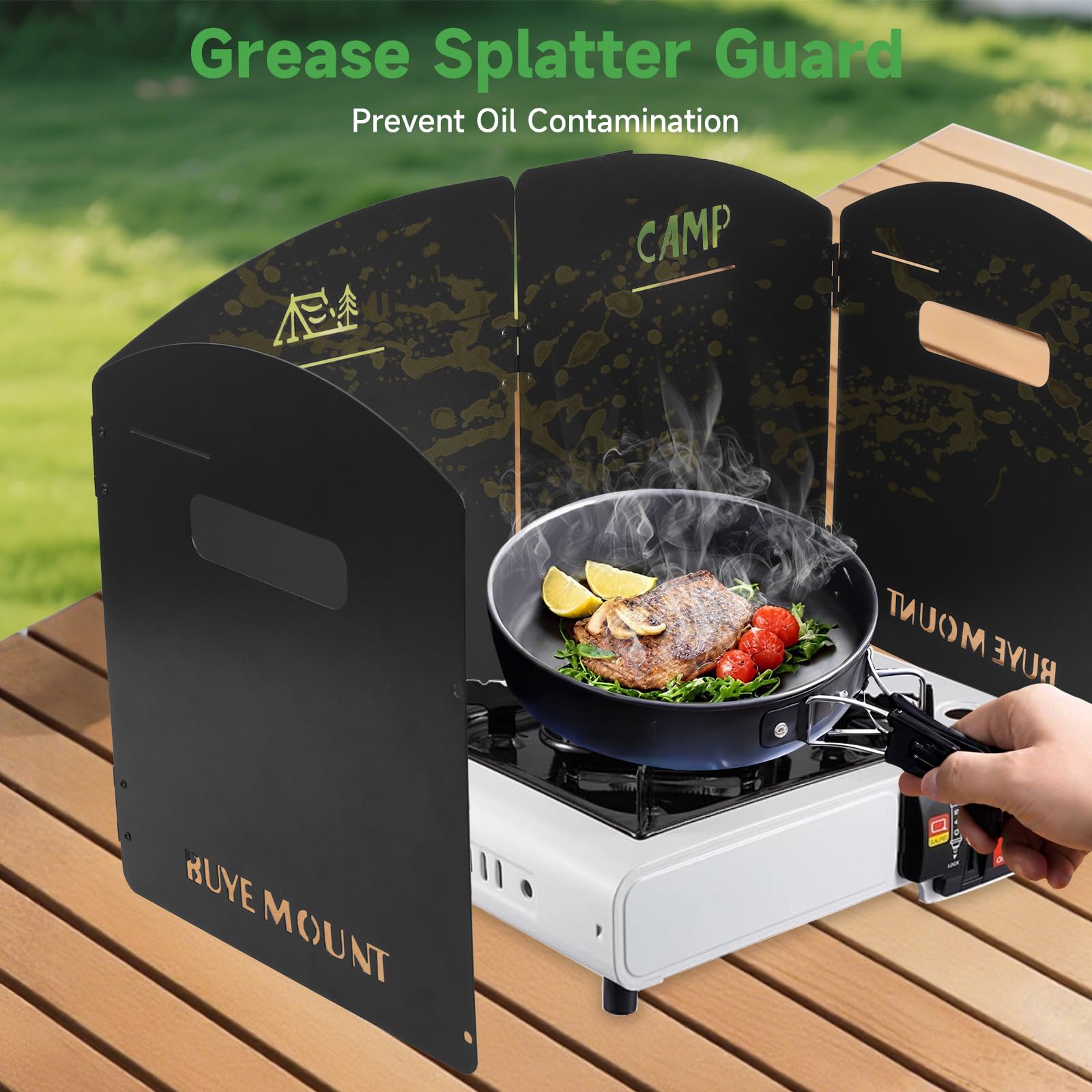 GEEKHOM Windschutz Gaskocher Camping Kocher - Faltbar Windschutz Campingkocher Spritzschutz Mit Tragetasche, Zubehör Für Outdoor Camping Kochgeschirr Grill BBQ (4-fach Schwarz)