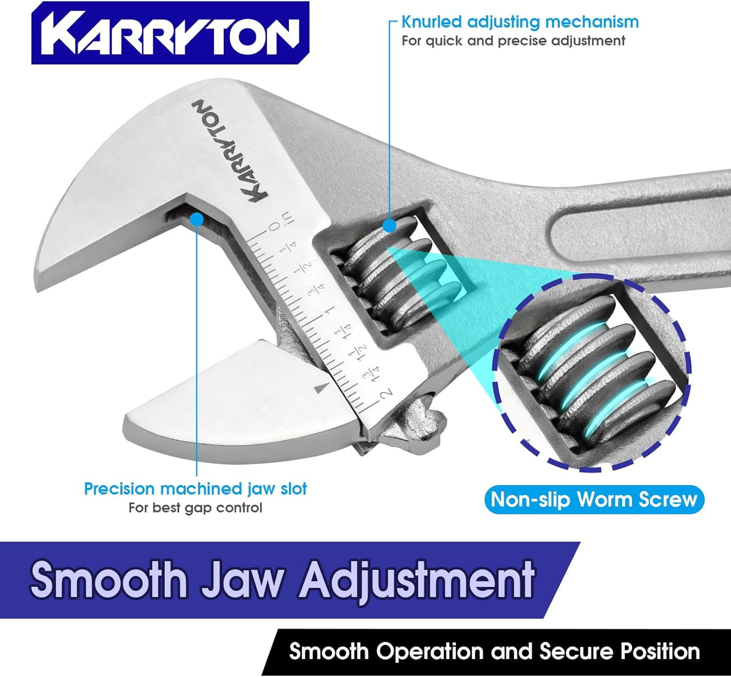 15" Inch Adjustable Wrench with 1-3/4"(44mm) Max Jaw Opening (Scales Metric and SAE), Drop Forged Alloy Steel Adjustable Spanner for Various Fasteners, Chrome Plated Handle Polished