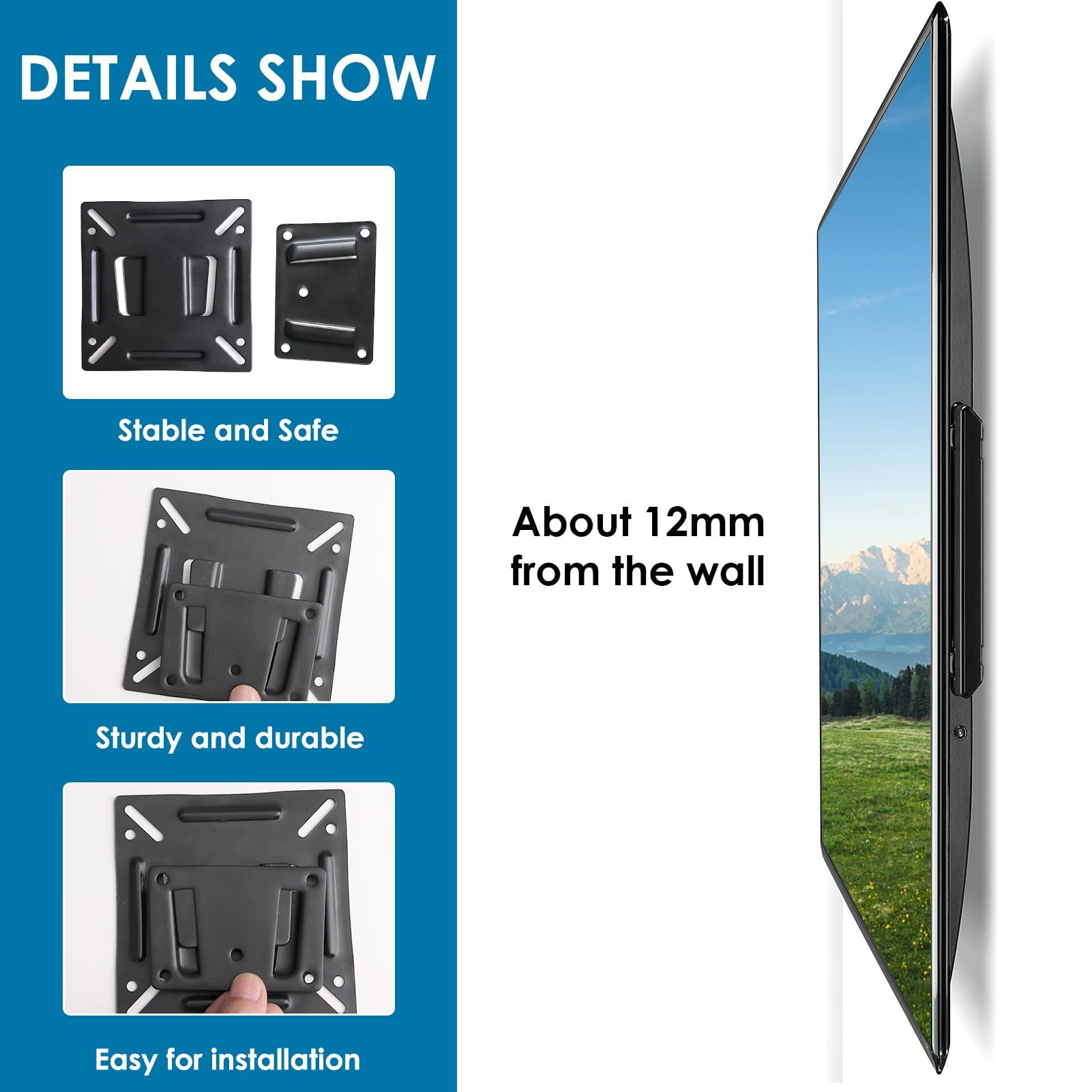 14-27 Inch Monitor Wall Mount for Caravan Motorhome Camper Van Small TV Wall Bracket for LED/LCD/OLED/Plasma Screens TV up to 30lbs Ultra Slim Fixed VESA Mount 75x75 100x100 Replacement Stand - Image 4