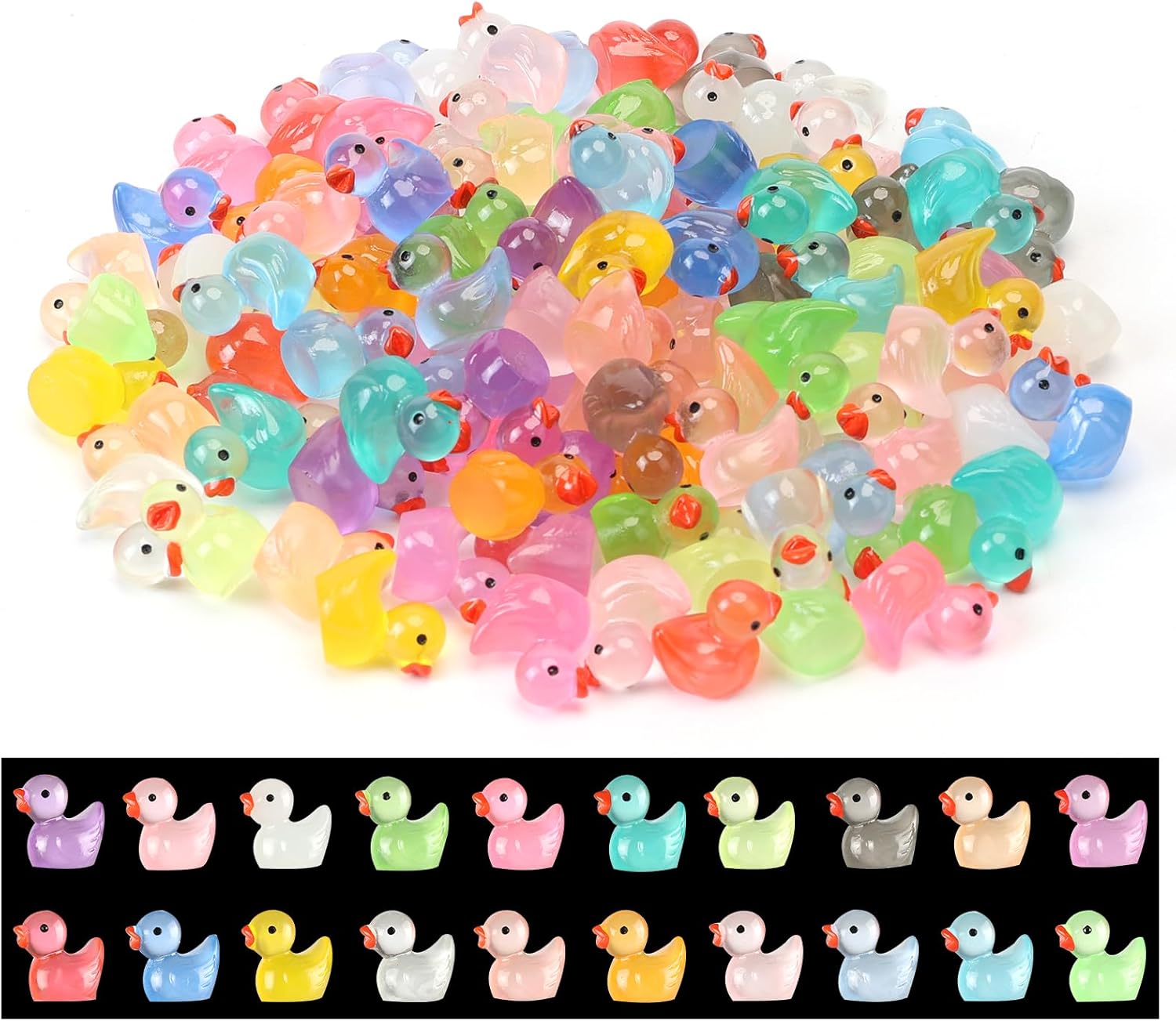 Mini Ducks 500 Pack 20 Colors Tiny Cruise Ducks Glow Animals Hide and Seek Miniature Figures Novelty Toys for Party Favor