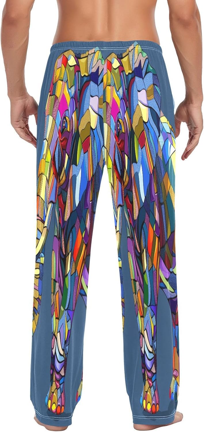 ALAZA Mosaic Elephant Rainbow Color Men's Pajama Pants Men Cotton Pajama Bottoms with Pockets, S