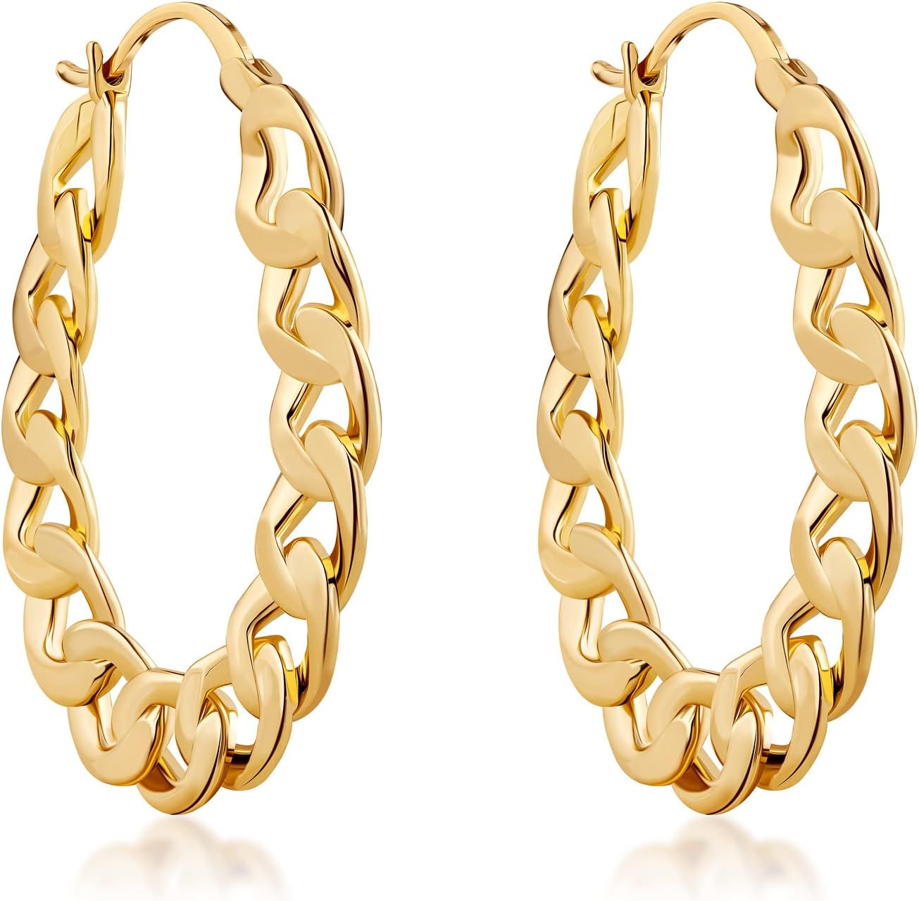 Barzel 18K Gold Plated Link Chain Hoop Earrings for Women 1.5in length 7.8mm wide - Made in Brazil - Image 4