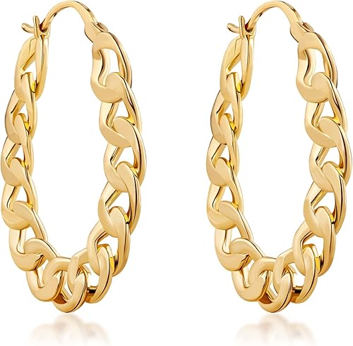 Vista 4 de Barzel Aretes de aro chapados en oro de 18 quilates para mujer, 1.5 pulgadas de largo, 0.307 in de ancho, hechos en Brasil