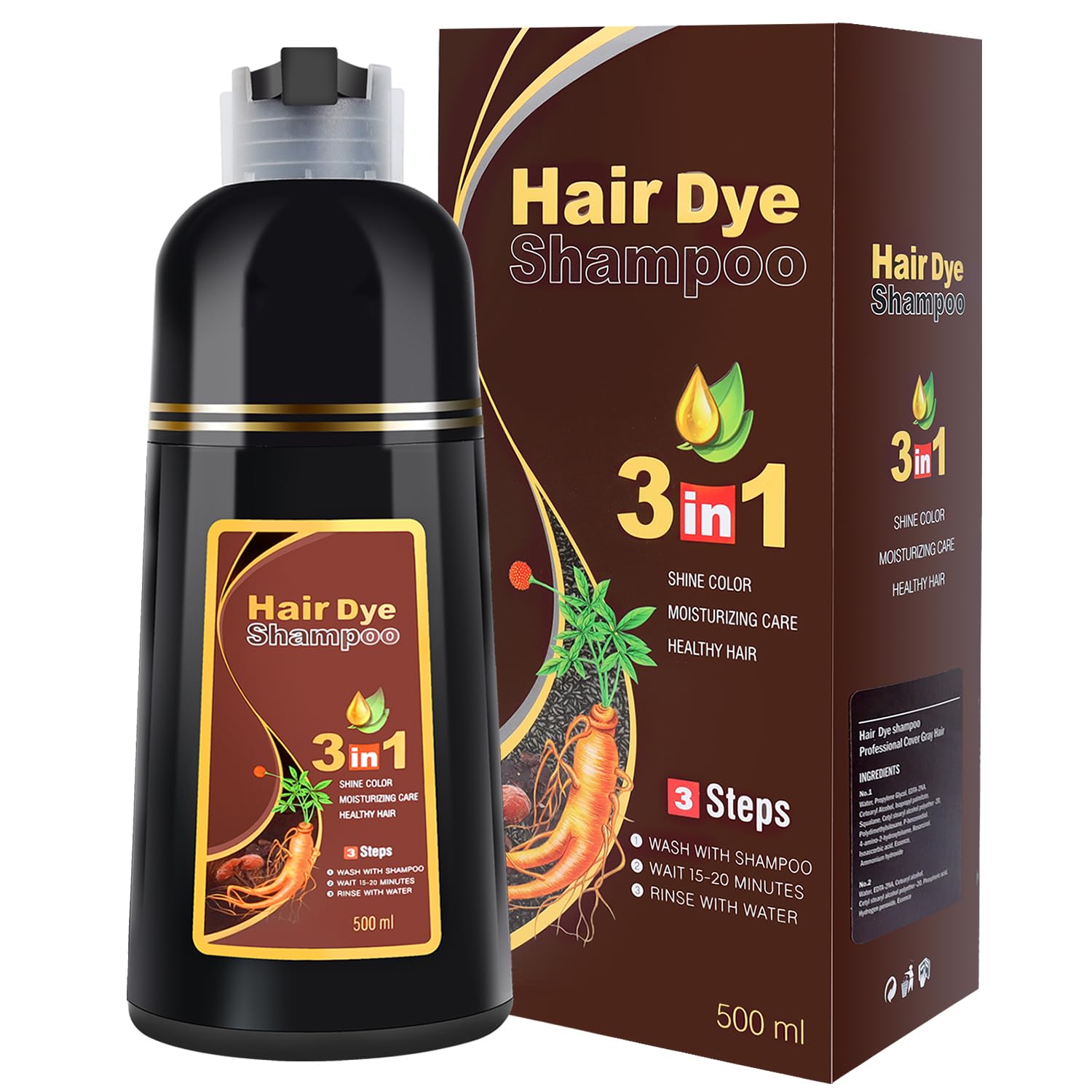 cosmpro Hair Dye Shampoo Chestnut Brown Hair Color Shampoo for Gray Hair Coverage Herbal Hair Dye Shampoo 3 in 1 for Men and Women, Instant Color Shampoo
