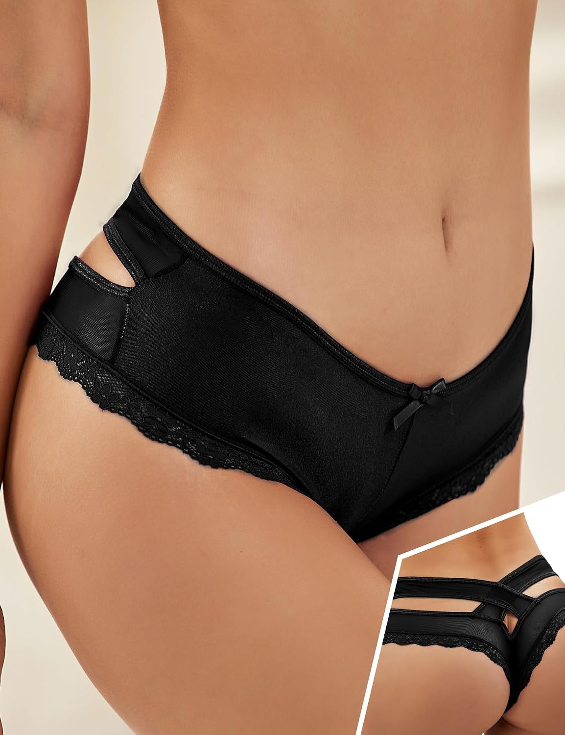 comeondear Womens Cheeky Panties Lace Thong Plus Size Breathable Panties Sexy Crisscross Strappy Underwear Bikini Briefs