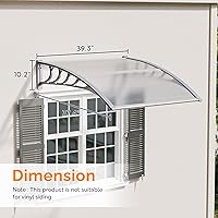 Vista 3 de VINGLI Toldo para ventana, toldo para puerta, 40 x 40 pulgadas, toldos para puertas, cubierta de policarbonato para puerta al aire libre, toldo