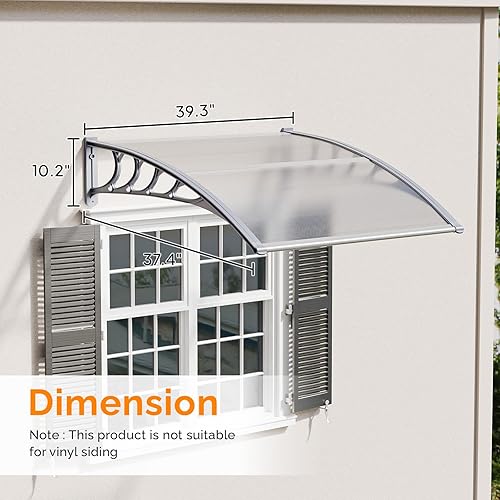Vista 138 de VINGLI - Toldo para puerta y ventana para exteriores, 30 x 40 pulgadas, cubierta de policarbonato para puerta de patio, para protección del sol