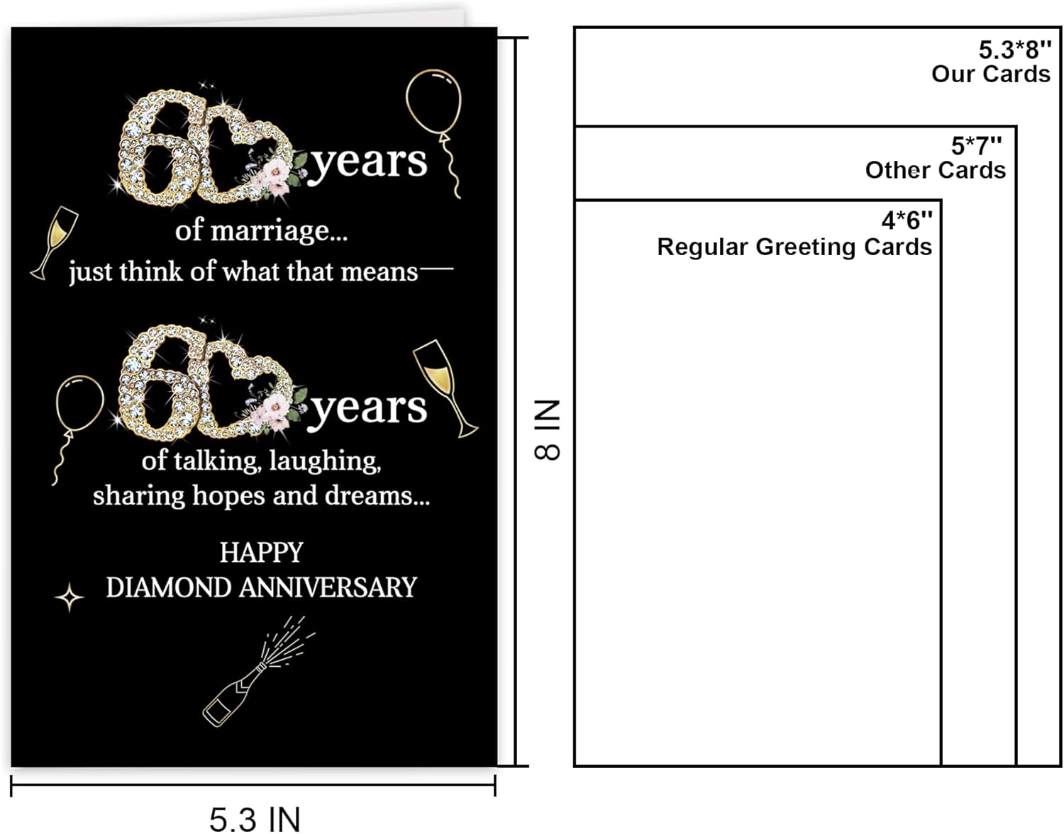 UUEFKTN Romantic 60 Year Anniversary Card, 60th Anniversary Card&Gift for Husband Wife Partner Spouse Hubby, Ideal 60 Year Wedding Anniversary Decorations for Him Her