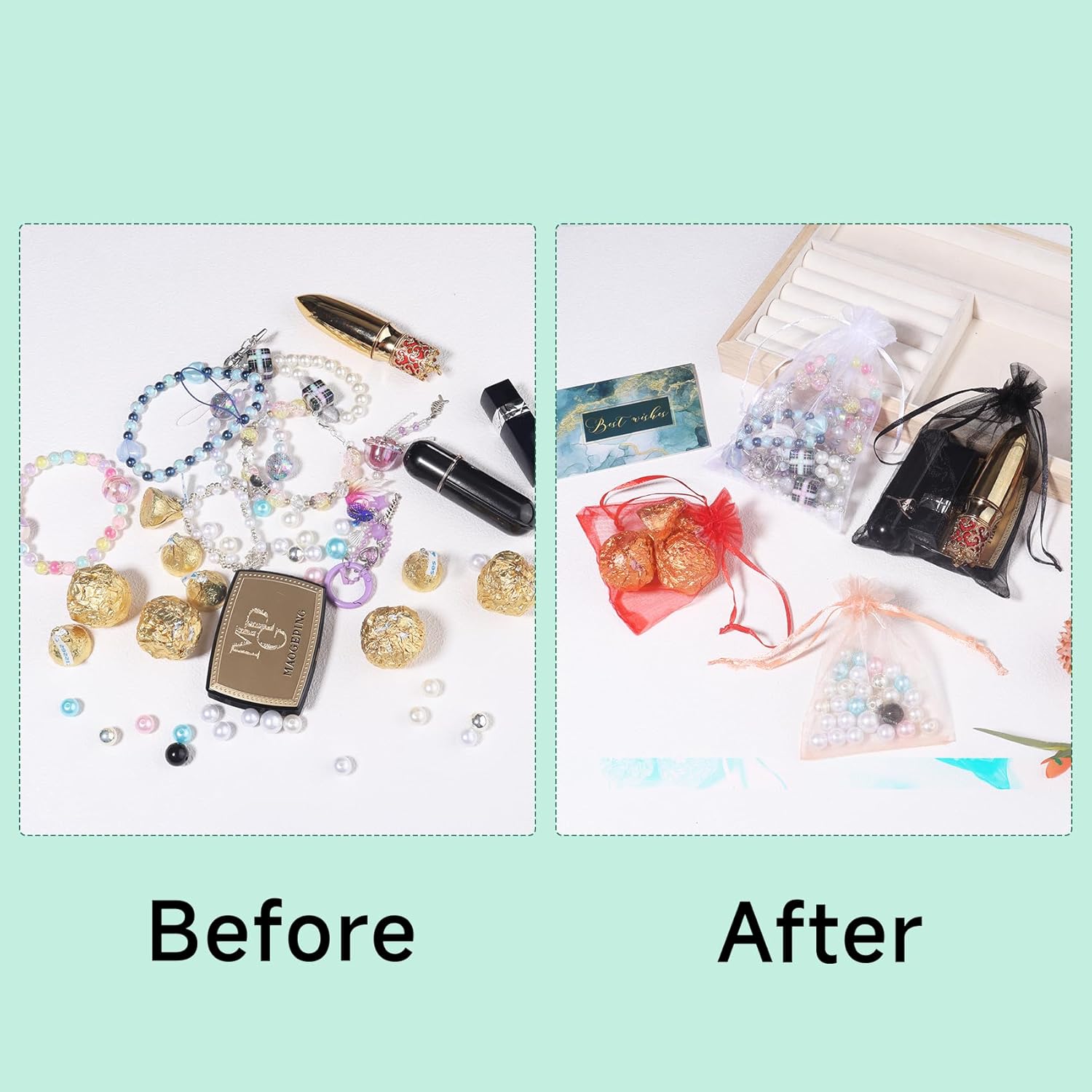 Partyeah 50Pcs Organza Bags 4x6 Inch Small Jewelry Mesh sachet Bags Drawstring for Wedding Candy Organza Gift Bags(Black) - Image 5