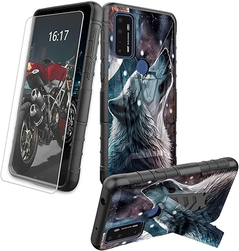 Miniatura 367 de AT&T Calypso 2 (U319AA) Funda con protector de pantalla de vidrio templado resistente con función atril integrado para debut de críquet, ciervo