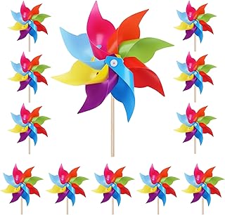 12 Pack Rainbow Pinwheels for Yard and Garden, Colorful Rainbow Pinwheels Party Decorations for Outdoor, Lawn, Garden