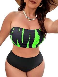SOLY HUX Women's Plus Size Printed Strapless Bandeau Bikini Top Swimsuit Bathing Suit Tops
