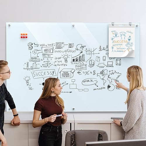 Miniatura 7 de MaxGear Pizarra blanca de vidrio de 72 x 48 pulgadas (6 x 4 pies) para montaje en pared, pizarra blanca magnética con 1 borrador, 1 bandeja de