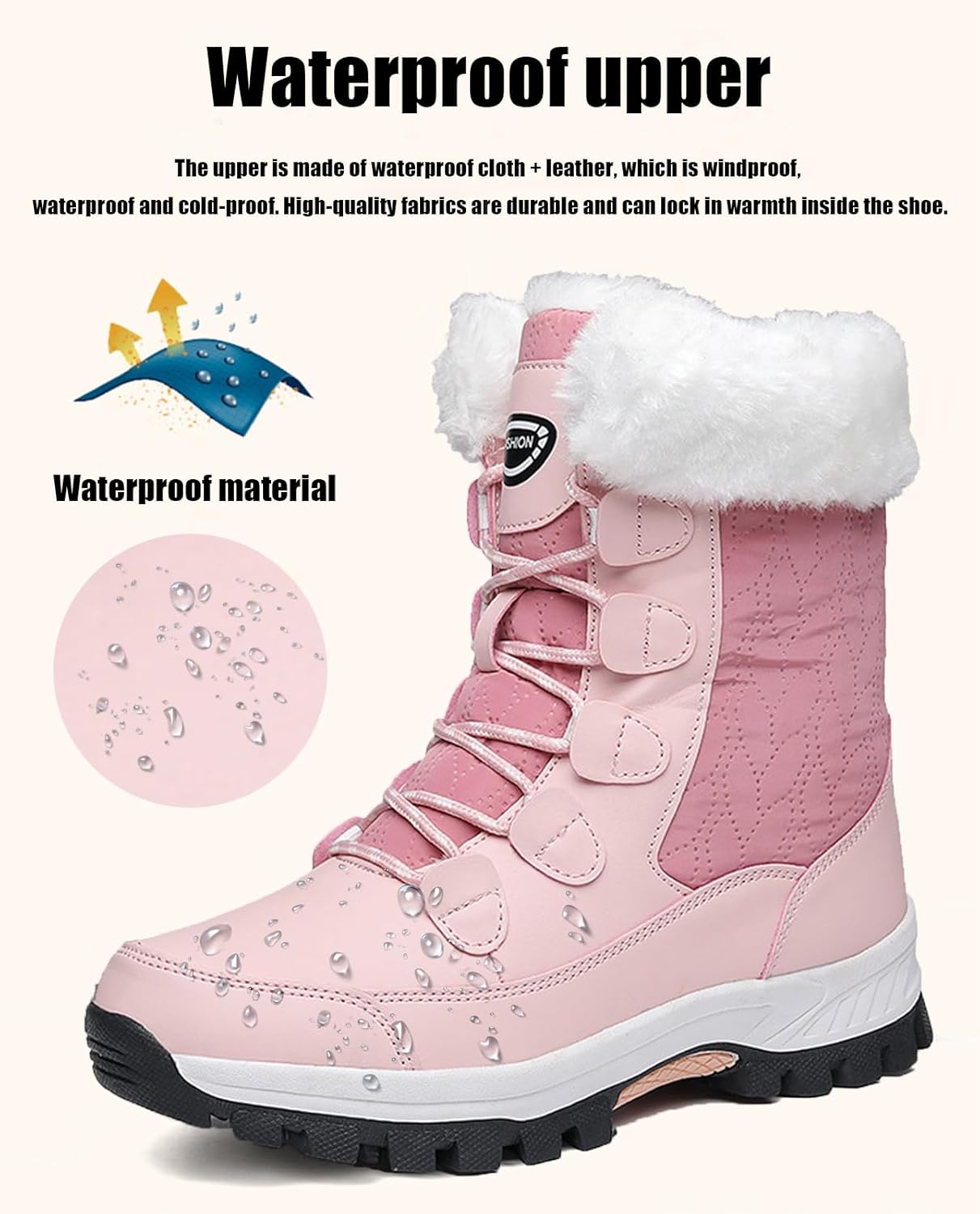 Women's Snow Boots Warm Plush Lined Mid Calf Boots Winter Platform Snow Boots Comfortable Outdoor Non-Slip Boots (Pink,8)