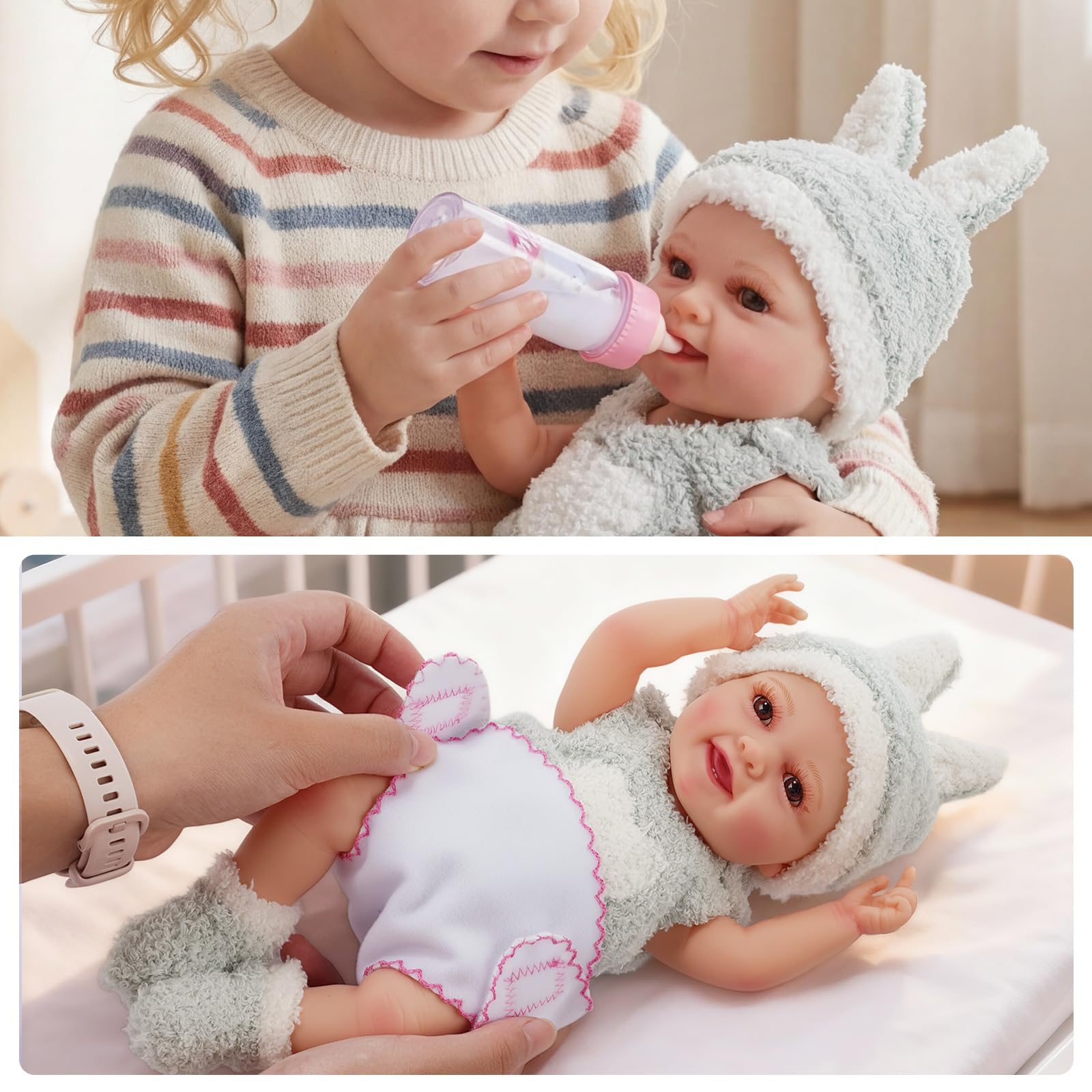 BABESIDE Baby Doll Girl Mia 12 Inch With Feeding Accessories Set and Two Replaceable Clothes Babies Dolls Toy for Boys & Girls Aged 3 Years + - Image 4