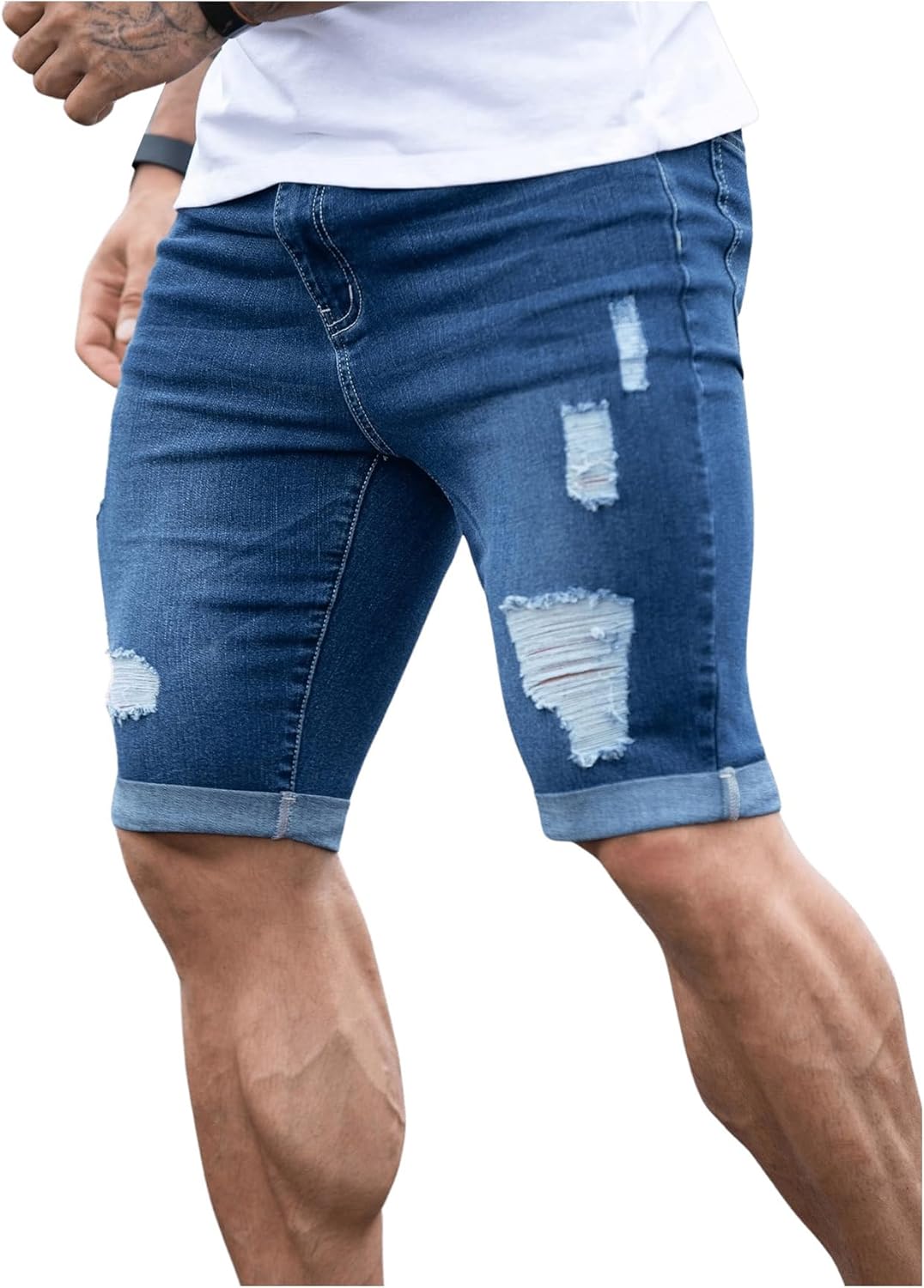 SOLY HUX Men's Distressed Jean Shorts Ripped Bermuda Denims Casual Fitted Streetwear