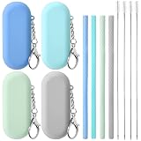 4 Sets Reusable Straws Travel Case Brush Silicone,Fresh Color Fresh Color 4