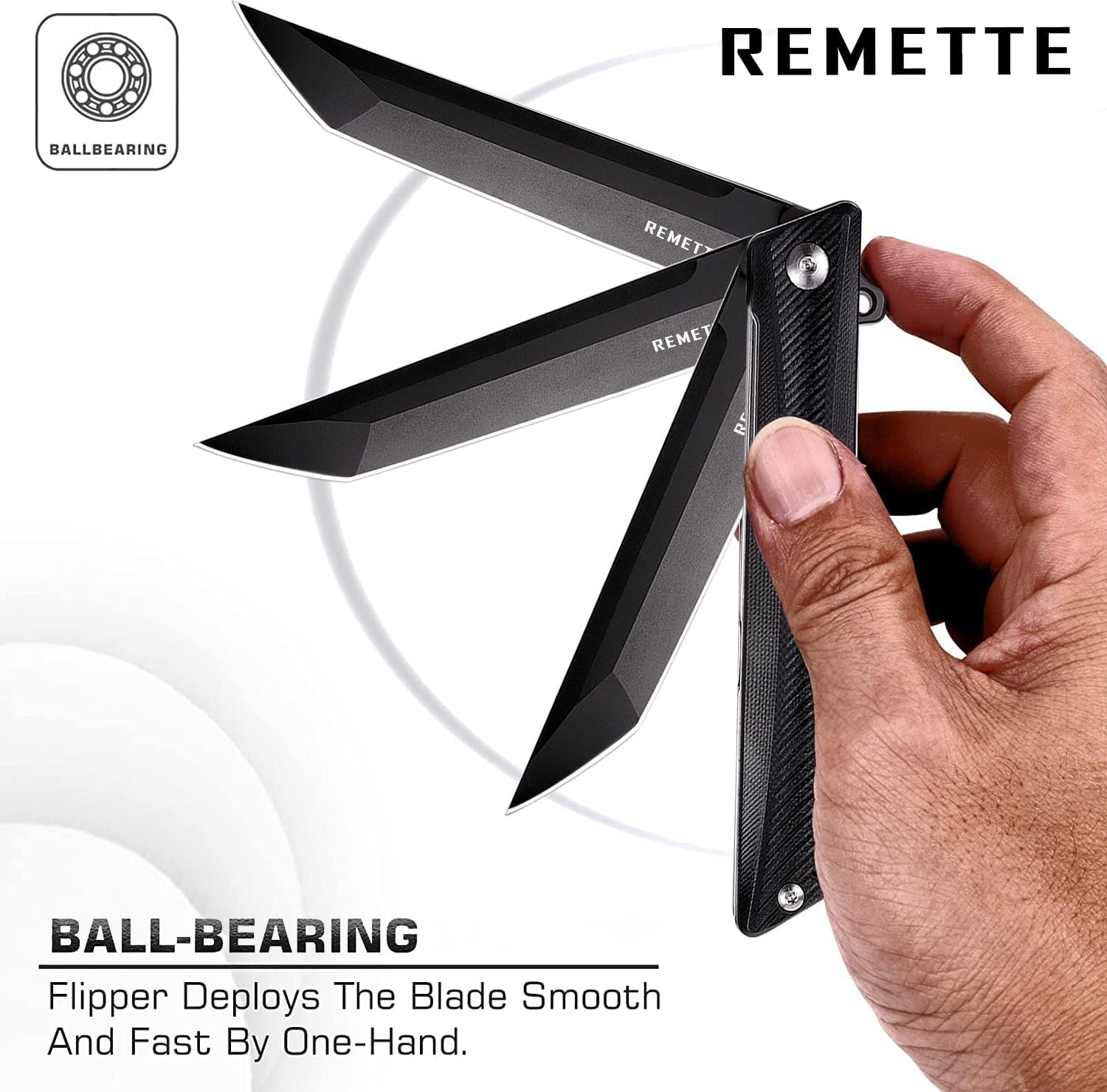 REMETTE Tactical Folding Pocket Knife GD22K, 3.6" Black PVD Tanto Blade Flip Open with Durable G10 Handle,Men Women Everyday Carry EDC,Sharp Camping Hiking Daily Work Knives