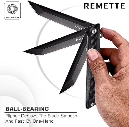 Vista 20 de REMETTE Cuchillo de bolsillo GD22K, Flipper Open D2 Steel Tanto plegable con mango G10 duradero, cuchillo EDC de transporte diario para hombres