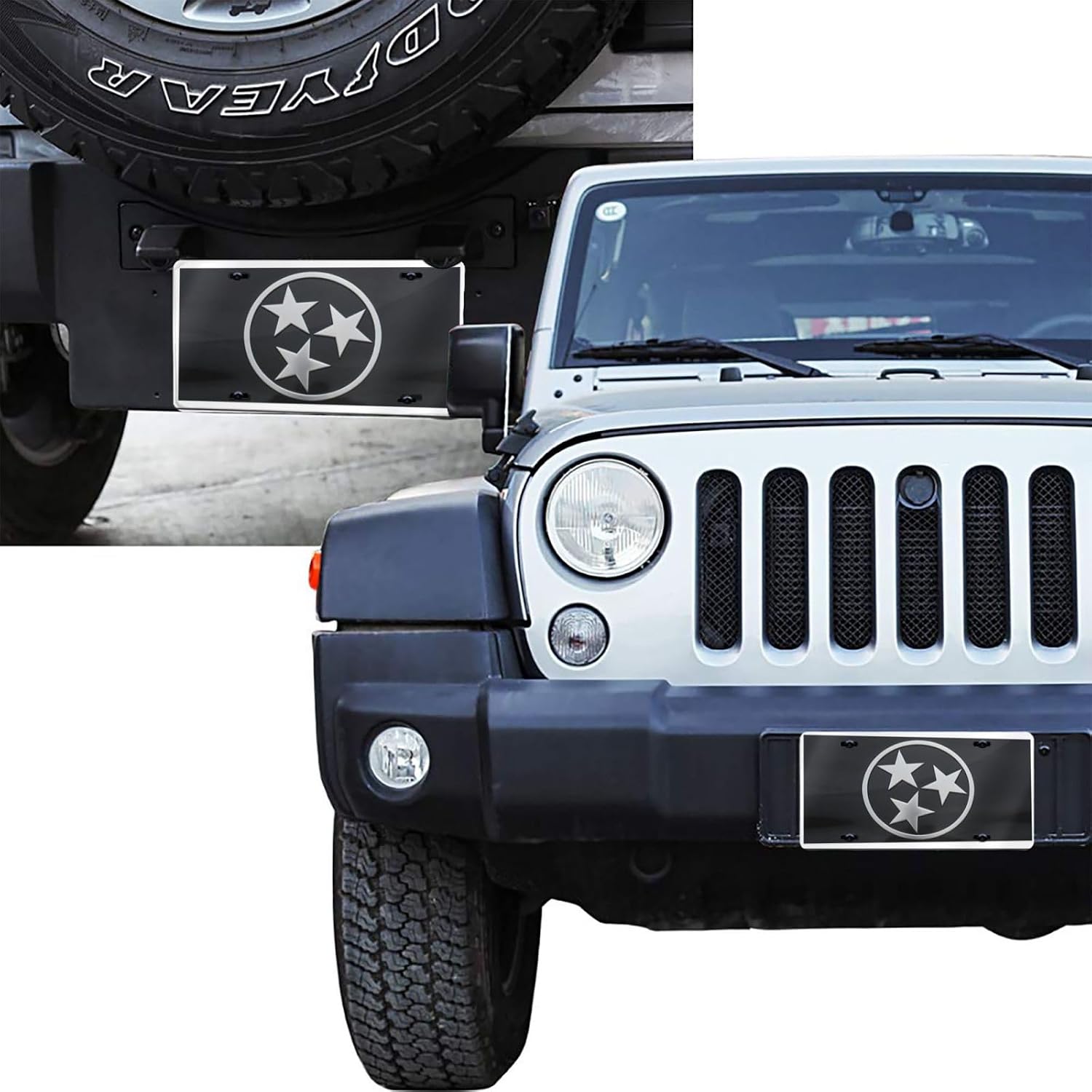 Tennessee Flag Black Tri-Star License Plate - 6x12 Inch Aluminum Novelty Decorative Vanity Metal Front Car Plate for Women Men