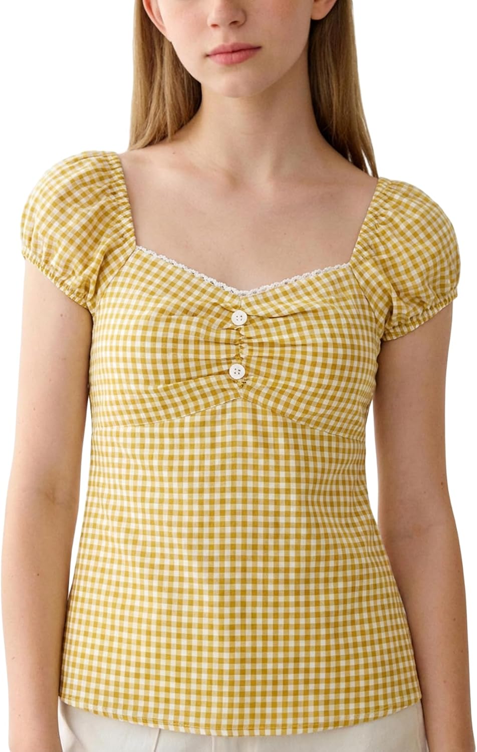 SOLY HUX Girl's Plaid Gingham Tops Y2k Sweetheart Neck Peplum Cute Summer Blouse Preppy Clothes