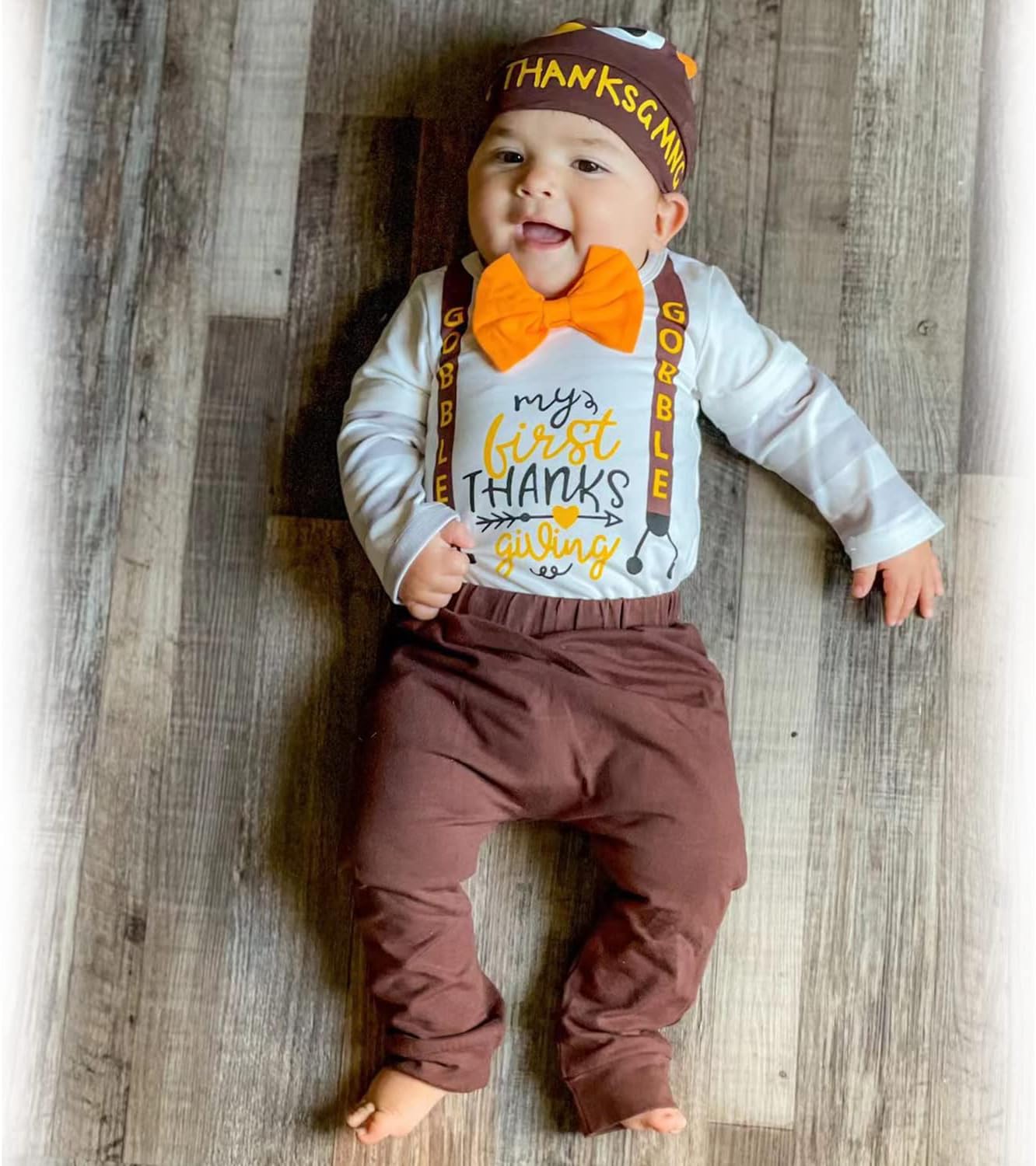 HINTINA Baby Boy First Thanksgiving Outfits Bodysuit Pants Clothes Set