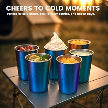 12 oz Stainless Steel Cups 4 Pack, Stackable Metal Drinking Glasses, Unbreakable & Shatterproof Mini Tumblers, BPA Free for Home, Bar, Restaurant, Party, Travel, Camping, Outdoors