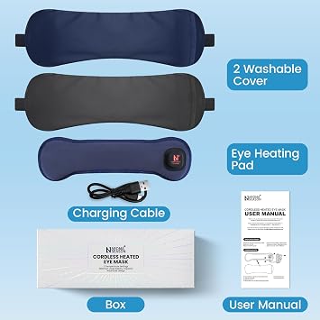 Heated Eye Mask for Dry Eyes, 1500mAh Warm Eyes Compress with Silver-Ion Heating Element, Cordless Eye Heating Pad for Stye Blepharitis Chalazion MGD (Navy Blue)