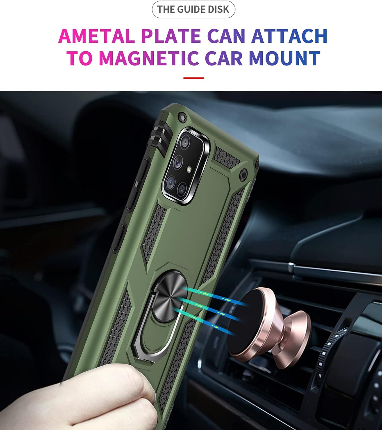 Korecase Galaxy A71 Case Military Grade Armor Heavy Duty Rugged Dual Layers Full Body Shockproof Finger Ring Kickstand Olive Green