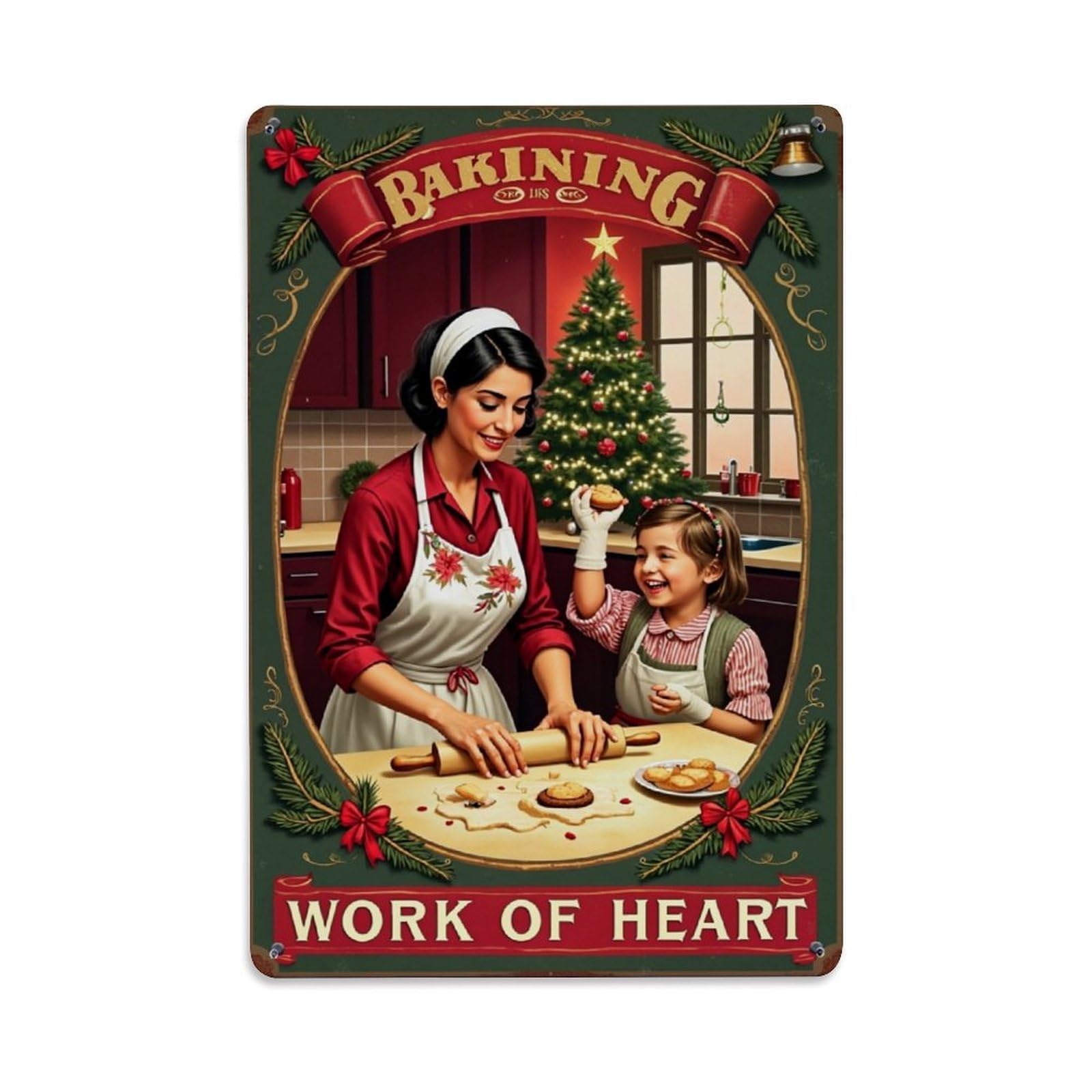 Baking Work Of Heart Christmas Retro Metal Tin Sign, Vintage Decor Art Poster for Bar, Home, Man Cave, Kitchen, Laundry Room Gift 8x12Inch