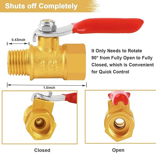 Miniatura 3 de Uharbour Interruptor de cierre de válvula de bola de latón de 14 ", mini válvula de bola de 14 pulgadas con conexión de tubería de rosca NPT macho y