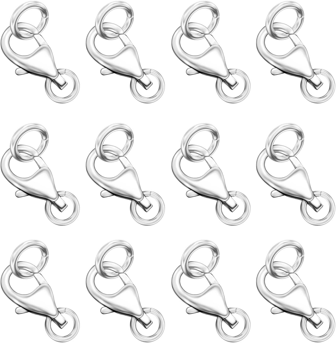 OHINGLT Lobster Claw Clasps with 2 Closed Jump Rings, Silver Jewelry Clasp