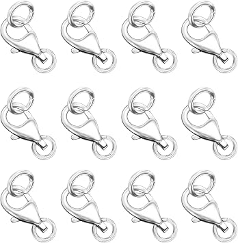 OHINGLT Lobster Claw Clasps with 2 Closed Jump Rings, Silver Jewelry Clasp