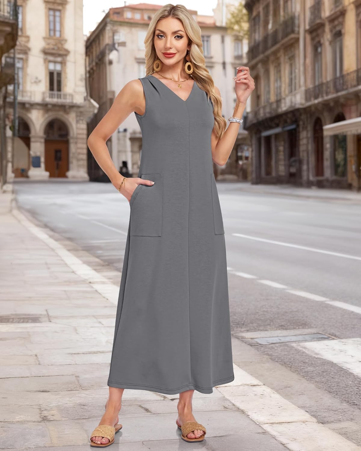 MISFAY Women Summer Maxi Dress 2026 Sundress Wrinkle-Free Casual Beach Long Dress Sleeveless Vacation Maxi Dress with Pockets - Image 3