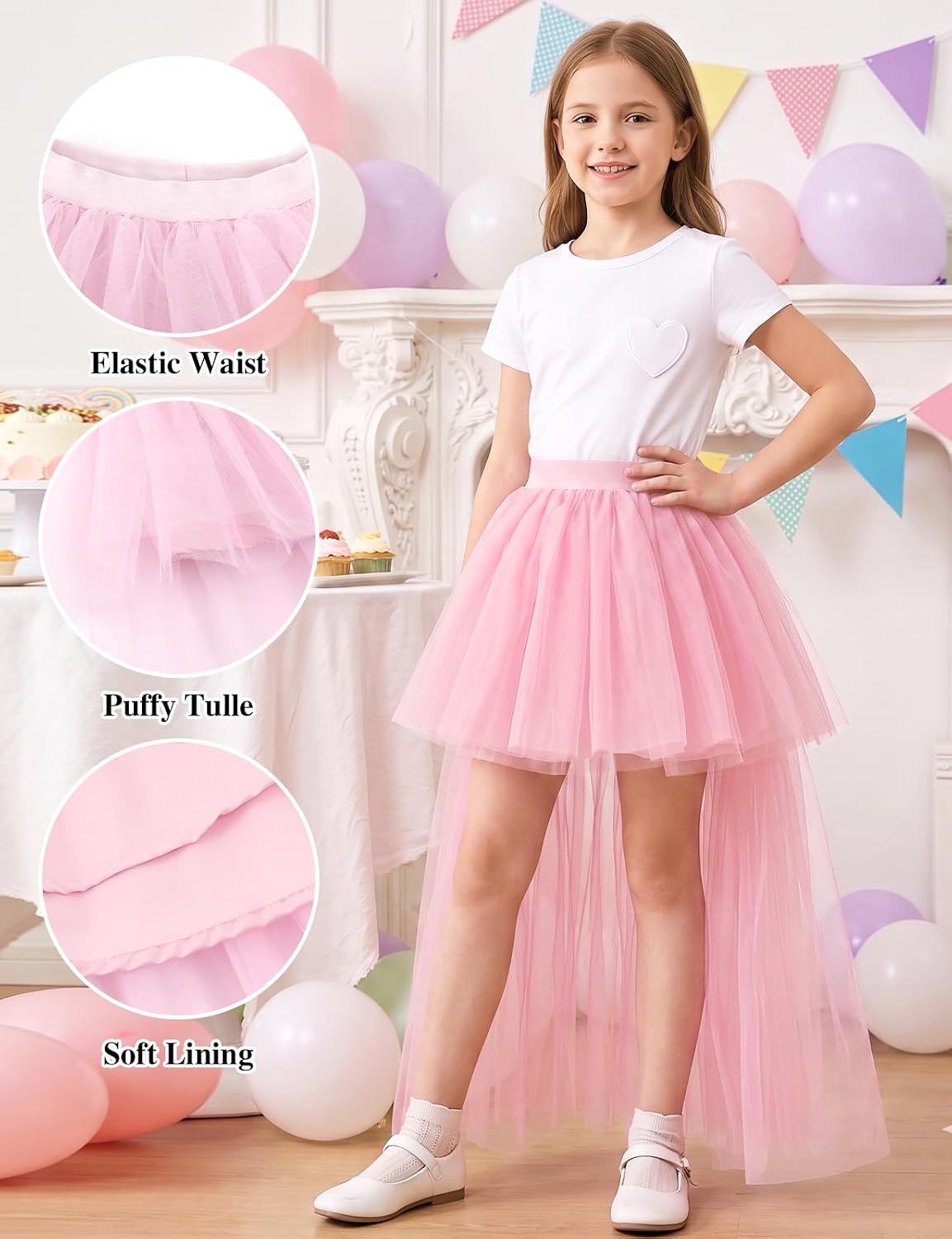 Noomlfish Girls High Low Long Tutu Skirts Kids Tulle Party Maxi Skirt (4-12 Years)