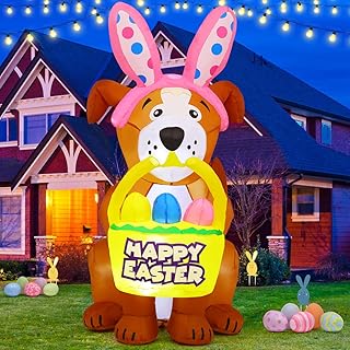 GOOSH 5.2 FT Easter Inflatables Dog Outdoor Decorations Blow Up Yard Cute Dog with Easter Eggs with Built-in LEDs for Easter Party Yard Garden Lawn Holiday Decor