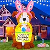5.2 FT Easter Inflatables Dog Outdoor Decorations Blow Up Yard Cute Dog with Easter Eggs with Built-in LEDs for Easter Party Yard Garden Lawn Holiday Decor