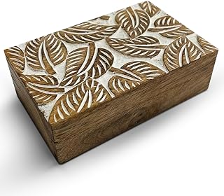 Wooden Keepsake Box Memory Keepsakes Handmade Mini Jewellery Box, White Leaf