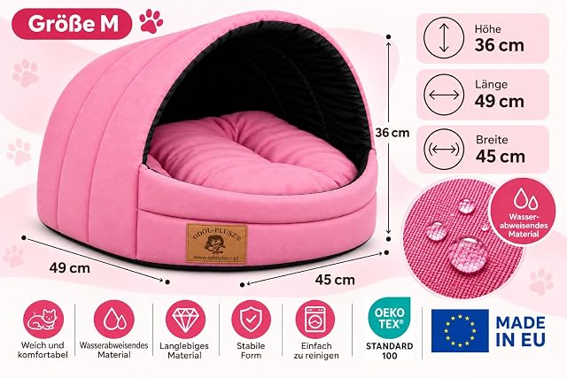 Foto 4 de 7 de ODOLPLUSZ Caseta para perros, casa exclusiva para perros o gatos, 2 tamaños, cómoda y lavable (rosa, M)