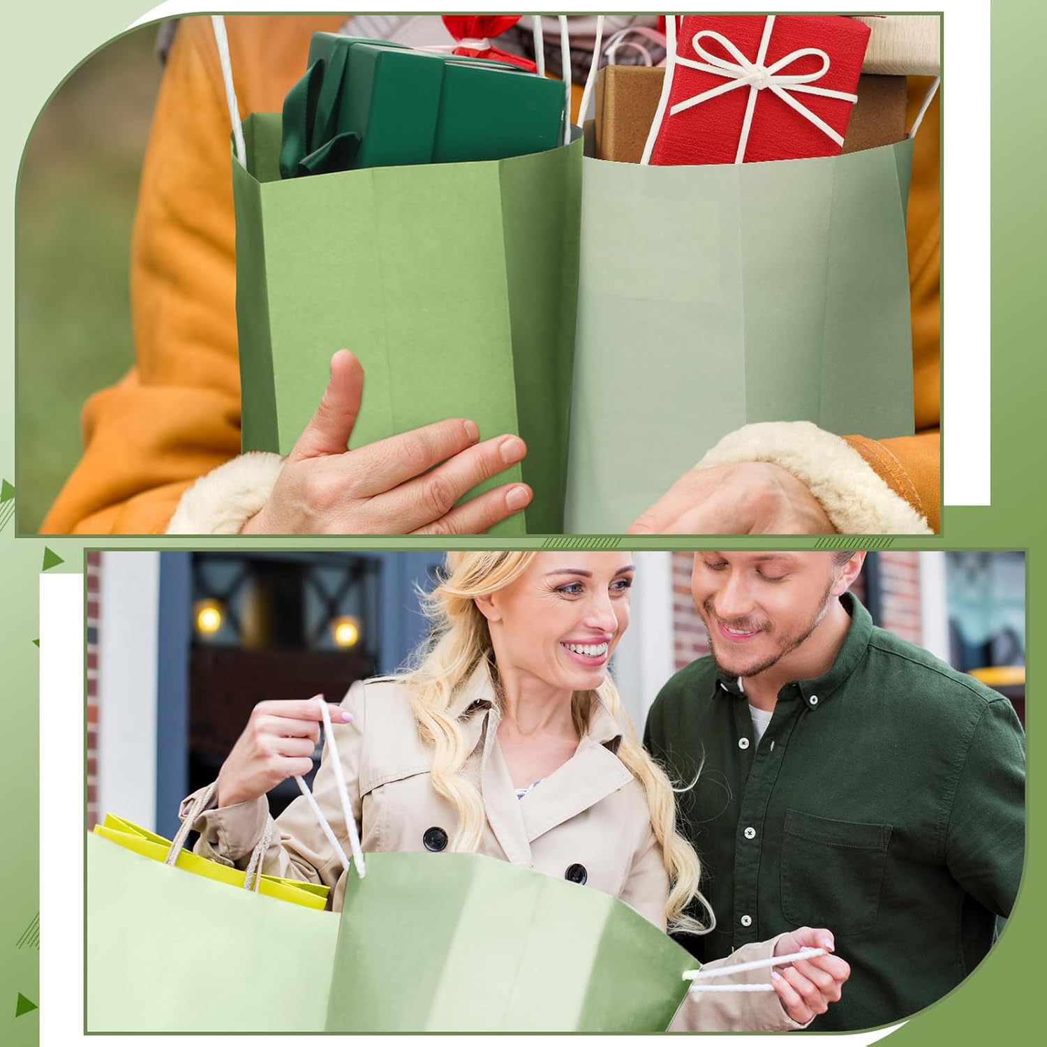 Tenceur 100 Pcs Sage Green Gift Bags Sage Green Kraft Paper Bags with Handles Medium Gift for Wedding Baby Shower Bridal Shower Shopping Party Favor Boutique Business
