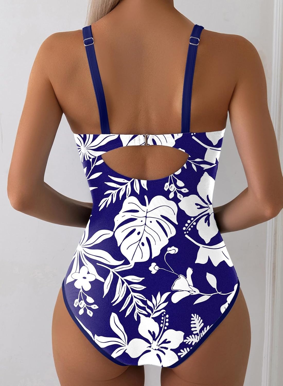 Aleumdr Women's One Piece Swimsuit Tummy Control V Wired Slimming Bathing Suit Color Block Printed Swimwear - Image 3