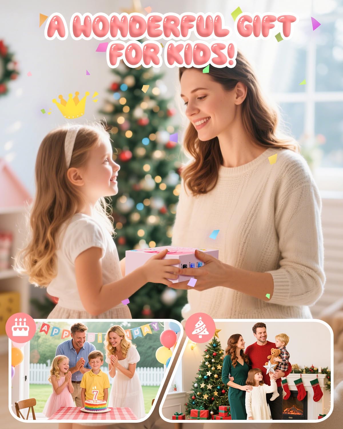 Kids Camera Instant Print, 1080P HD Kids Instant Camera with 32G Card & 3 Rolls Print Paper, Portable Toddler Toy, Christmas Birthday Gifts for Boys Girls Age 3-12 (Pink)