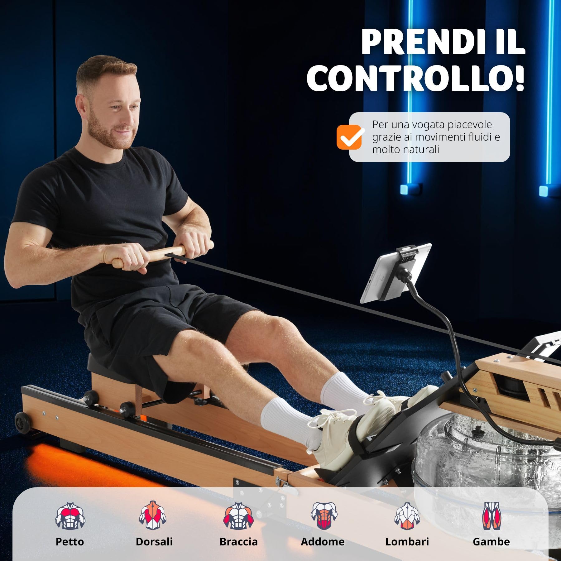 Vogatore In Legno Di Quercia Per Casa | Pieghevole Con Resistenza Ad Acqua E App FITLOG | Capacità 180 Kg - 5