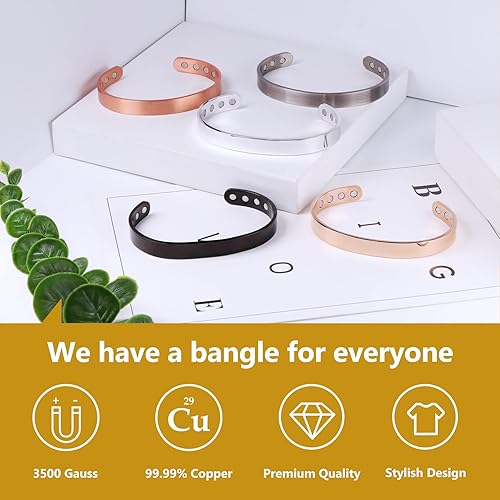 Miniatura 4 de Feraco Pulsera magnética de cobre para hombres y mujeres, artritis y articulaciones, 99.99% de cobre puro con imanes de neodimio eficaces (juego de