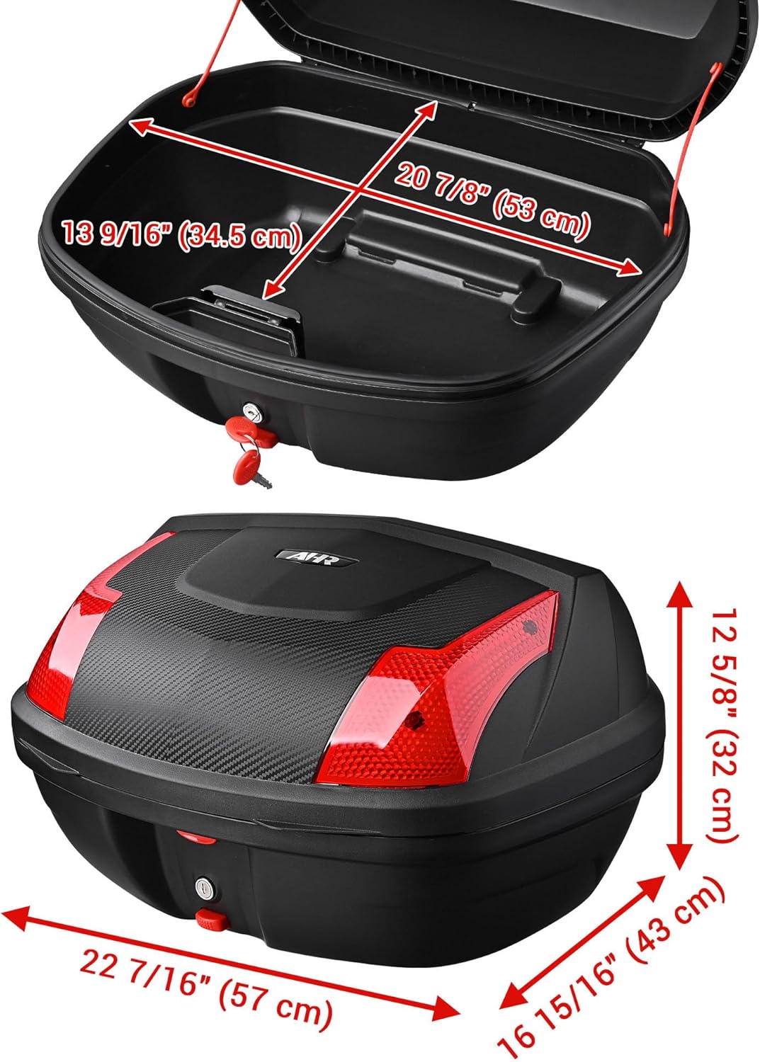 Motorcycle Trunk Motorcycle Top Case Tour Tail Box Lockable Storage Carrier Case for Helmet Luggage Black (48L)