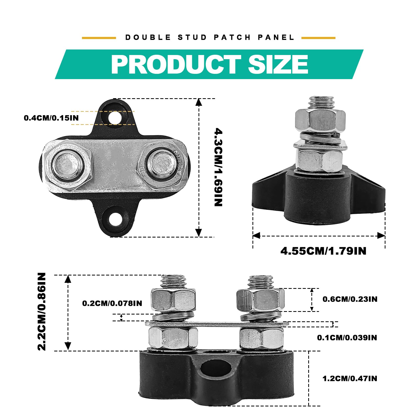 BetyBedy 12V Bus Bar, 4X 5/16"(M8) Studs Power Distribution Block, Screws Ter