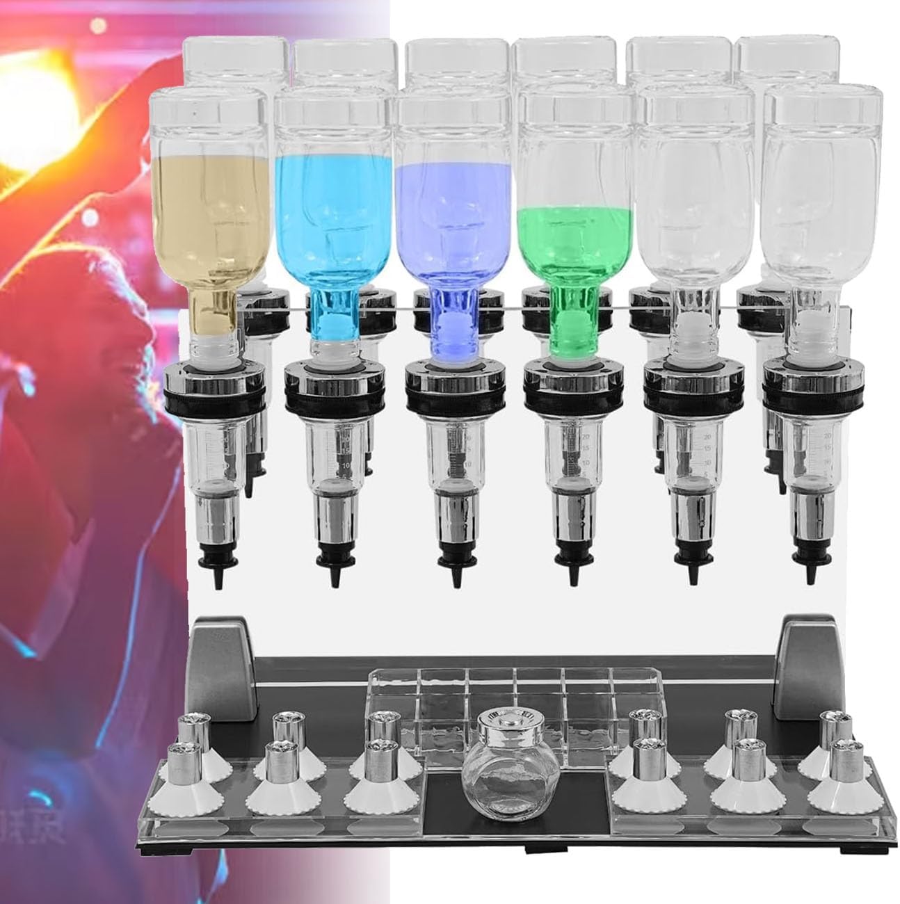 Manual Perfume Dispenser with 12 Bottles,0.2Qt Adjustable Desktop Liquid Filler,Liquid Filling Machine Transfer Kit W/ 12 Scent Testing Cups & Pump Heads,for Perfume Store Studio Bar