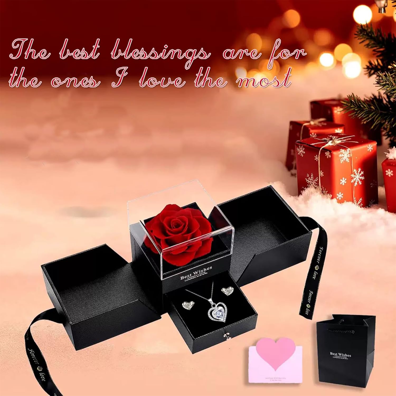 Preserved Red Real Rose creates eternal love with Ocean Star Necklace, including a pair of heart-shaped stud earrings, red rose birthday gifts, gifts for women, gifts for girlfriend, wife gifts gifts for mom, Mother's Day gifts, Christmas gifts, Valentine Day gifts - Image 8